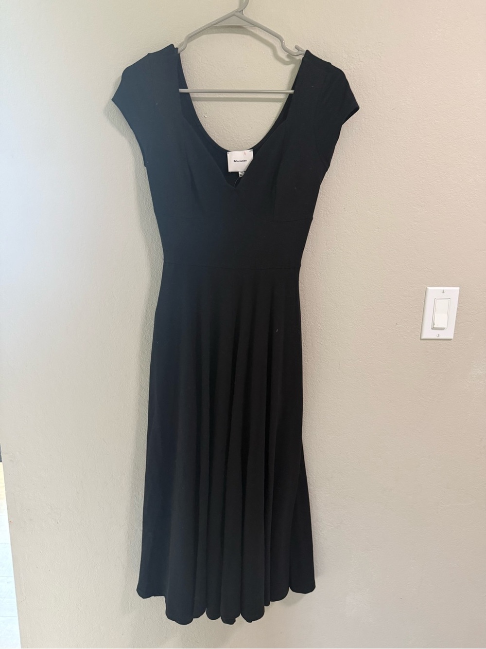 Reformation Black Fit & Flare Midi Dress XS